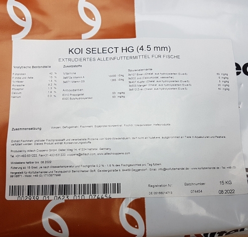 Preview: KOI SELECT HG Boost 4,5mm Professionelles Koifutter