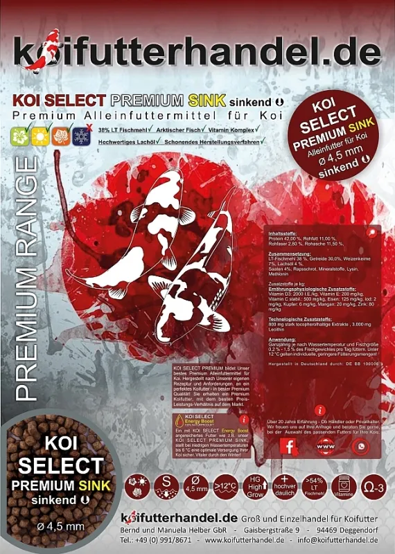KOI SELECT PREMIUM SINK sinkendes Koifutter 4,5mm -Einführungspreis KOI SELECT PREMIUM SINK sinkendes Koifutter 4,5mm -Einführungspreis
